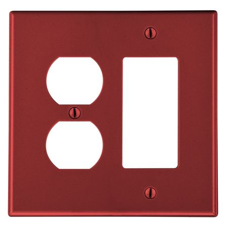 HUBBELL WIRING DEVICE-KELLEMS WALLPLATE, 2-G, 1) DUP 1) DEC, RED P826R